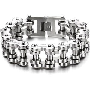 Motorcycle Chain Bike Chain Bracelet of Stainless Steel Silver Color Polished
